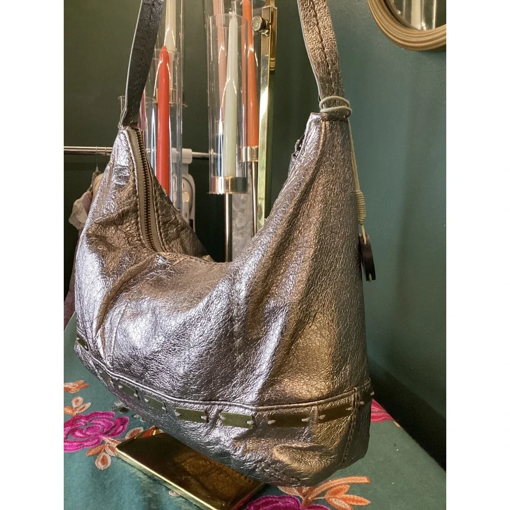 The Sak‎ Hobo Bag Women Small Gold Metallic Leather Slouchy Shoulder Bag